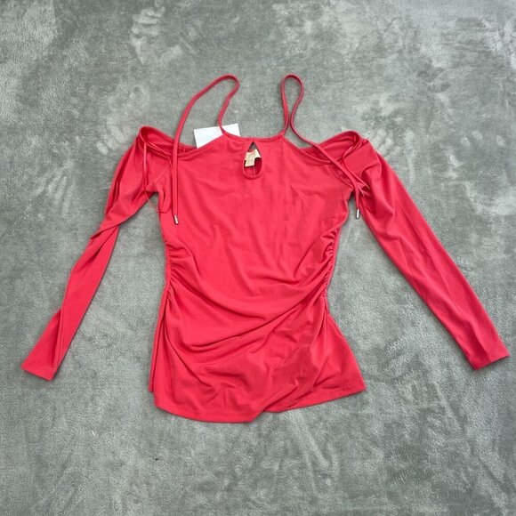 Michael Kors Red Off-Shoulder Long Sleeve Top S  Womens NWT 6094 - Picture 1 of 10